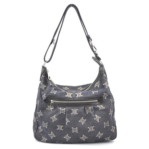 CELINE Shoulder Bag Indigo Blue Denim Canvas/Silvertone - Picture 1 of 14